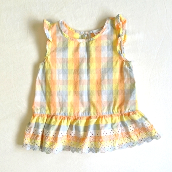 joe fresh eyelet cotton peplum top pastel picnic gingham 18-24 months baby girl - Picture 1 of 6